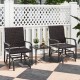 Two brown patio gliding chairs with a tempered glass coffee table, perfect for backyard relaxation.