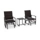 3-piece patio gliding set with brown rattan chairs and tempered glass coffee table, perfect for backyard relaxation.