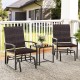 Patio gliding set featuring two chairs with cushions and a tempered glass coffee table, perfect for outdoor relaxation.