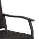 Close-up of the cushioned seat and curved armrest of the all-weather brown patio gliding chair for outdoor relaxation.