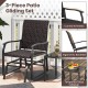 Patio gliding chair with cushioned seat, ergonomic backrest, and tempered glass coffee table for outdoor relaxation.