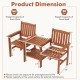2-seater outdoor patio furniture set with solid wood structure, slatted design, and 1.57-inch umbrella hole for garden.