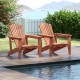 Solid wood Adirondack chairs with high backrest and wide armrests, perfect for outdoor patio relaxation.