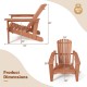 Solid wood Adirondack chair with high backrest and wide armrests, featuring dimensions for outdoor comfort and support.