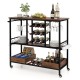 Rustic brown 3-tier bar cart on wheels showcasing a sturdy metal frame, perfect for serving drinks in any dining room.