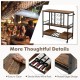 3-tier bar cart on wheels in rustic brown with glass racks, bottle holders, and sturdy metal frame for home bar use.