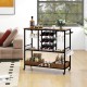 Rustic brown 3-tier bar cart on wheels featuring a convenient handle, side hooks, and ample storage for entertaining.