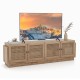 Farmhouse TV stand with a wide tabletop, elegant PE rattan doors, and anti-toppling device, perfect for modern living.
