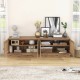Farmhouse TV stand with oak finish, featuring PE rattan doors, adjustable shelves, and elegant design for TVs up to 75.