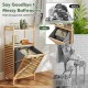Bamboo tilt-out laundry hamper with removable basket and shelves, perfect for organizing clothes in bathrooms.