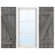 Dark gray farmhouse window shutters made of durable paulownia wood, perfect for decorative window accents.