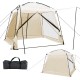 Beige 10 x 10 feet screened canopy tent with zippered door and vestibule, ideal for camping and outdoor activities.
