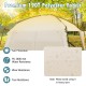 Close-up of the 190T polyester fabric of a beige 10 x 10 feet screened canopy tent, showcasing tear resistance and.