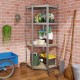 4-tier corner shelving unit in silver with adjustable shelves, ideal for garage storage and maximizing space.