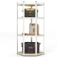 4-tier corner shelving unit with adjustable shelves, sturdy metal frame, ideal for garage and warehouse storage.