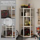 4-tier adjustable corner shelving unit in silver with sturdy metal frame, ideal for garage and warehouse storage.
