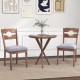 Set of 2 gray fabric upholstered dining chairs with padded seats and natural rubber wood frames for rustic kitchen.
