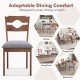 Dining chair with padded seat and high back in gray fabric, featuring a natural rubber wood frame for kitchen or dining.