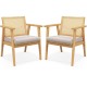 Set of 2 Mid Century Modern accent chairs with breathable rattan backs and natural rubber wood frames for stylish.