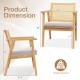 Mid-century modern accent chair with breathable rattan back, natural rubber wood frame, ideal for living room use.