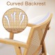 Curved backrest detail of Mid Century Modern Accent Chair set, featuring breathable rattan for comfort and style.