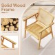 Mid-century modern accent chair with breathable rattan back, natural rubber wood frame, ideal for living room comfort.