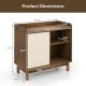 Dimensions of the walnut Rattan Buffet Sideboard with sliding door and adjustable shelves for versatile storage.
