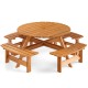 Round picnic table set made of natural fir wood with 4 built-in benches, perfect for outdoor dining with family and.