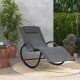 Gray outdoor rocking lounge chair with removable headrest, featuring a curved base and ergonomic design for comfortable.