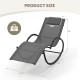 Gray outdoor rocking lounge chair dimensions with removable headrest, featuring a curved base for smooth rocking.