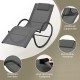 Outdoor rocking lounge chair in gray with removable headrest, ergonomic design, and solid metal frame for stability.