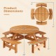 Dimensions of the 8-person round picnic table set, showcasing a circular design with slatted tops and built-in benches.