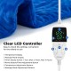 Weighted electric heating pad in blue with LCD controller, featuring 2 massagers and 5 heat settings for muscle relief.