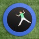 Blue trampoline pad replacement with thick EPE foam for safety, shown in use by a child on a grassy surface.