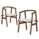 Set of 2 walnut dining chairs with wrap-around armrests, breathable fabric, and sturdy rubber wood frame for elegant.