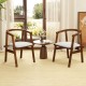 Set of 2 walnut dining room chairs with wrap-around armrests and breathable fabric, perfect for dining or living areas.