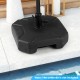 Heavy-duty 17-inch umbrella base made of HDPE, fillable with water or sand, featuring a carrying handle for easy.
