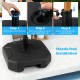 Heavy-duty 17-inch umbrella base with refillable reservoir, featuring a handle for easy movement and secure fit.