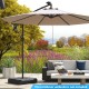 Weighted offset umbrella base with cross bracket, featuring a single-piece design for easy assembly and stability.