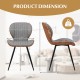 Dimensions of a gray armless dining chair with curved backrest, featuring a sturdy metal frame and soft fabric.