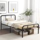 Modern black metal platform bed with headboard and footboard, featuring 12-inch under-bed space for storage and easy.