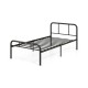 Modern black metal platform bed with headboard and footboard, featuring sturdy slats and 12-inch under-bed space.