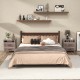 Grey farmhouse nightstand with 2 drawers and open shelf, perfect for bedroom or living room storage.