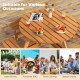 Round picnic table set made of fir wood with 4 benches, ideal for outdoor dining with family and friends.