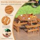 Round picnic table set made of natural fir wood, featuring slatted design and waterproof finish, perfect for outdoor.