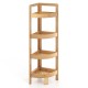 4-tier bamboo corner shelf with rounded corners, designed for safe storage and efficient use of corner spaces in.