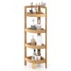 4-tier bamboo corner shelf with natural finish, ideal for bathroom storage and maximizing limited space.