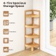 4-tier bamboo corner shelf with natural finish, designed for bathroom storage and maximizing corner space.