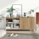 Buffet sideboard with natural wood finish, featuring 4 compartments and push-to-open doors for convenient storage.