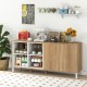 Natural wood buffet sideboard with 4 compartments, push-to-open doors, and adjustable shelves for versatile storage.